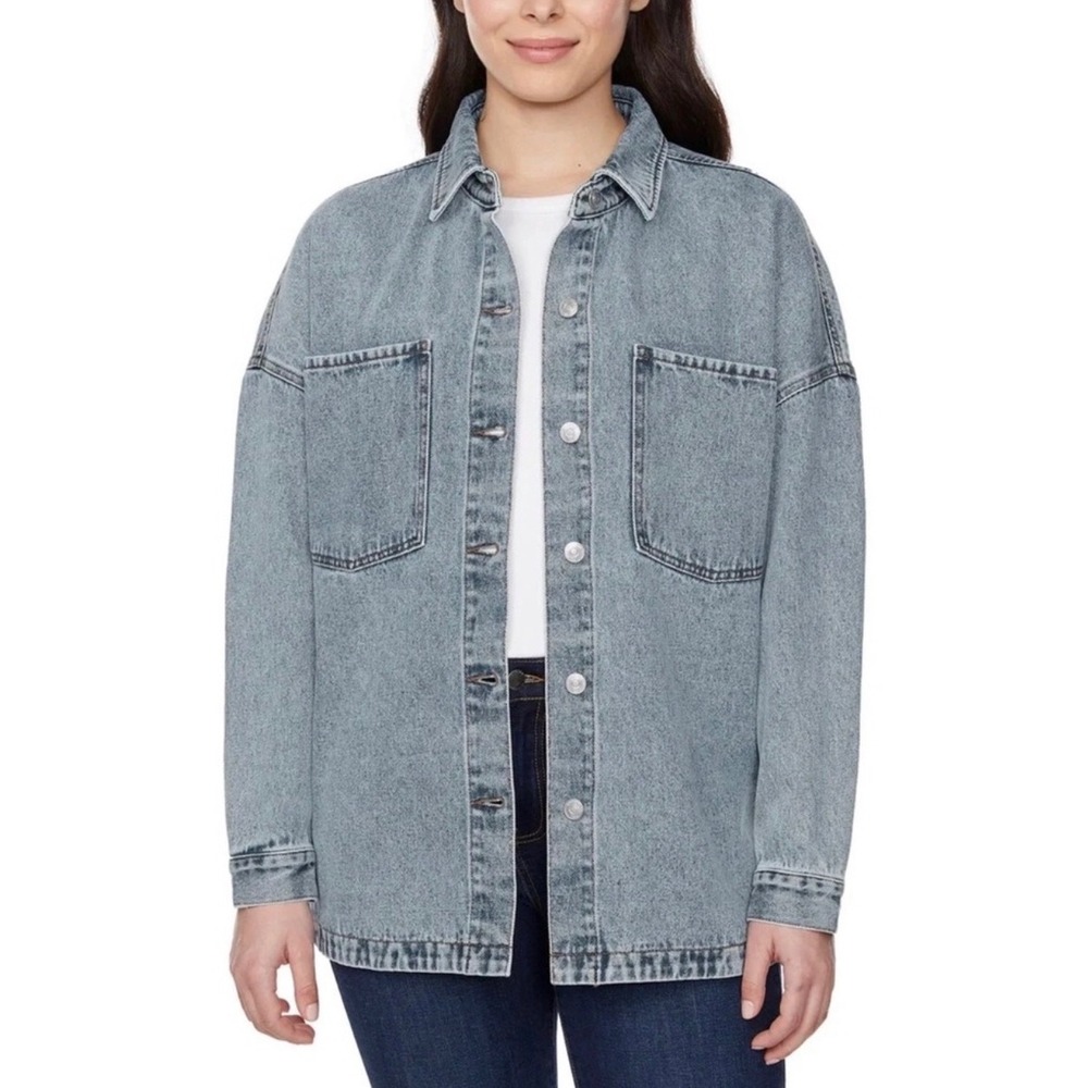 Hudson Los Angeles Womens XL Light Wash Denim Shirt Jacket Shacket 100% Cotton